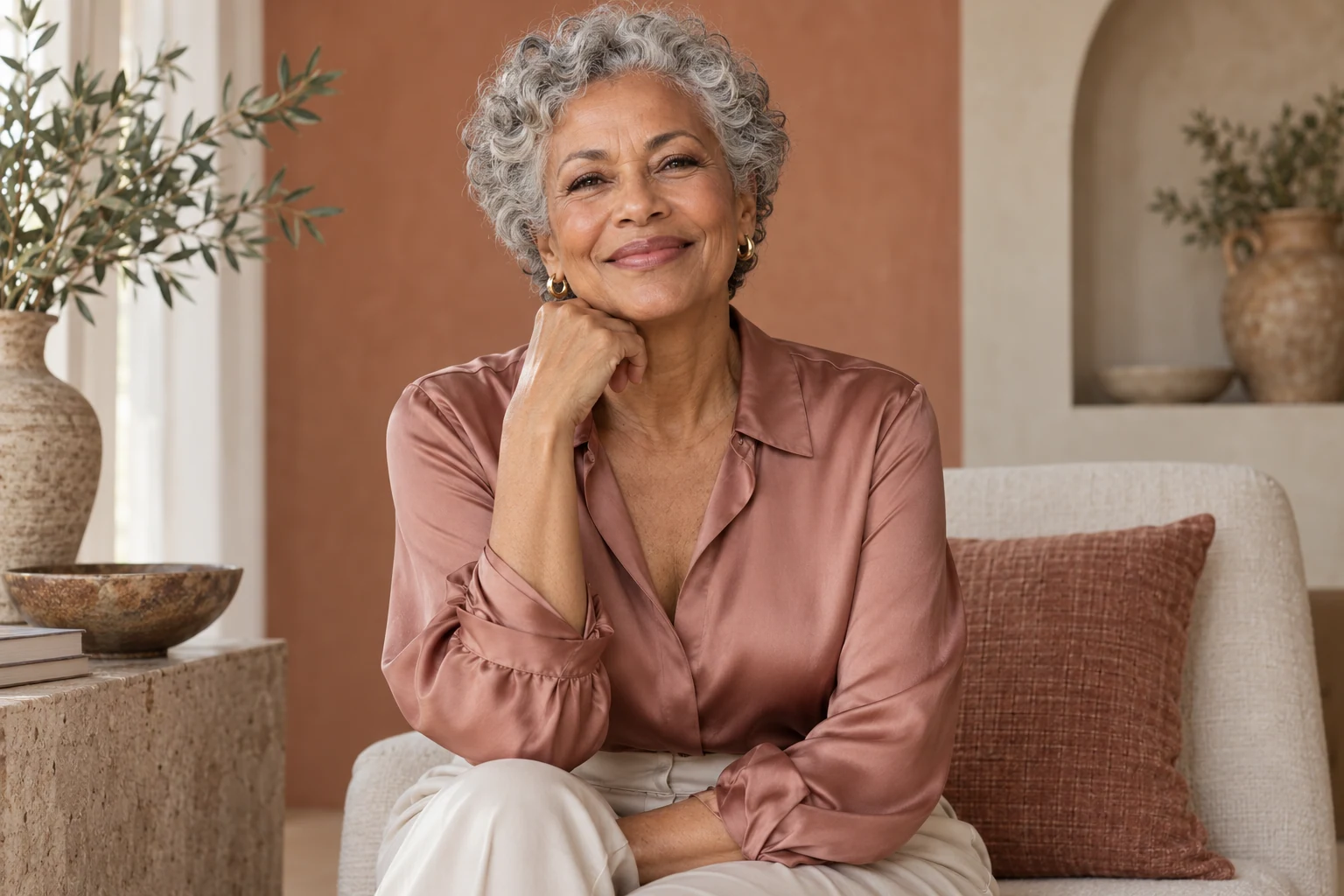 Illustrative mature woman celebrating her individual expression of beauty
