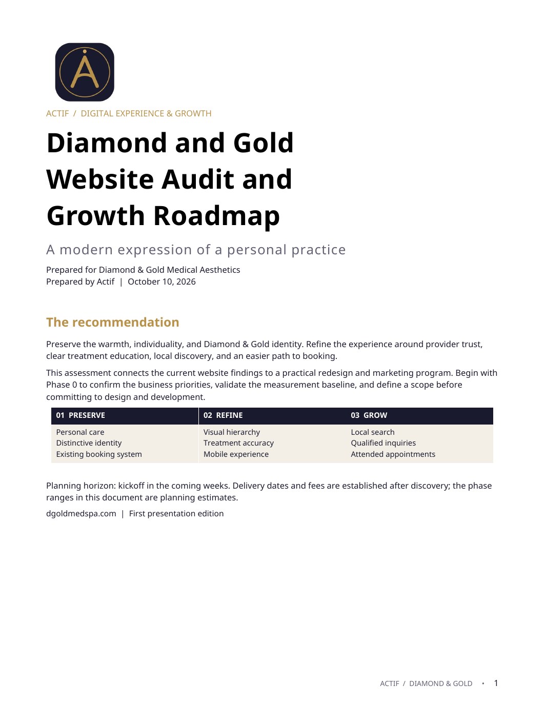 Audit and roadmap, page 1. Text version available below.
